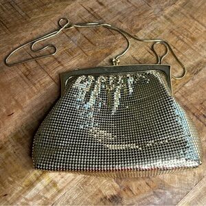 Vintage Chic Gold Mesh Clutch with Chain Strap